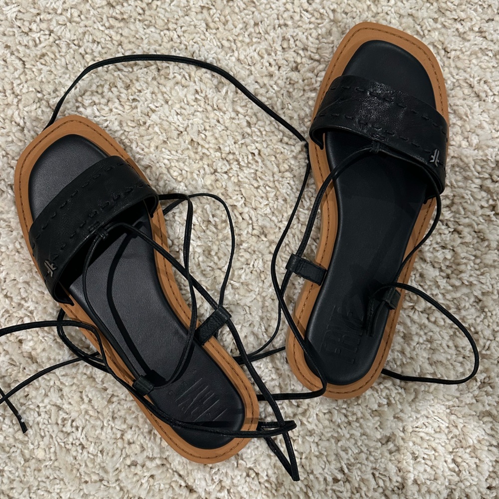 Frye Black leather ankle tie sandals